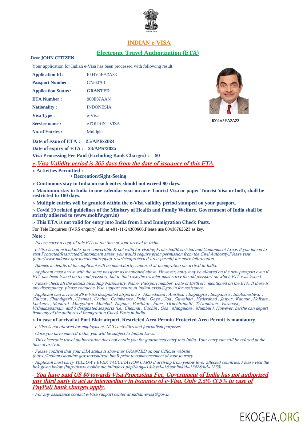 Modèle de visa électronique pour l'Inde aux formats Word et PDF, version 4